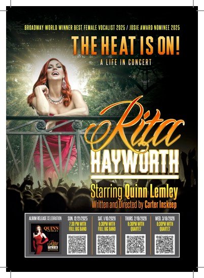 Quinn Lemley Is Rita Hayworth “The Heat Is On!”  Debuts At The Triad Theater Sunday, December 21st, 2025
